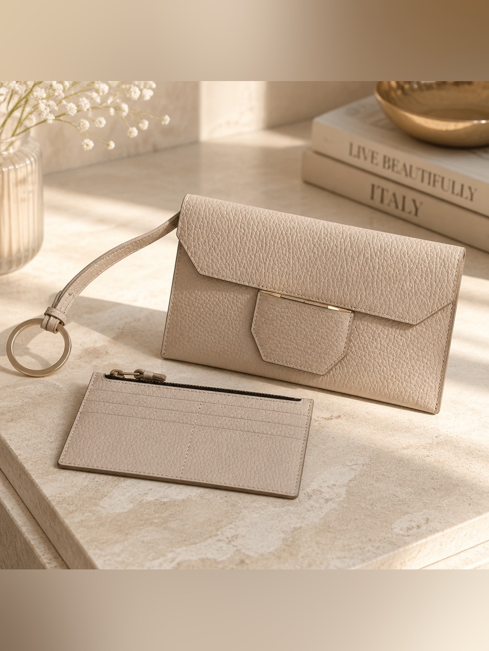 All Saints Ursa Pouch Textured Pebbled Leather Crossbody Wallet - Gypsum White